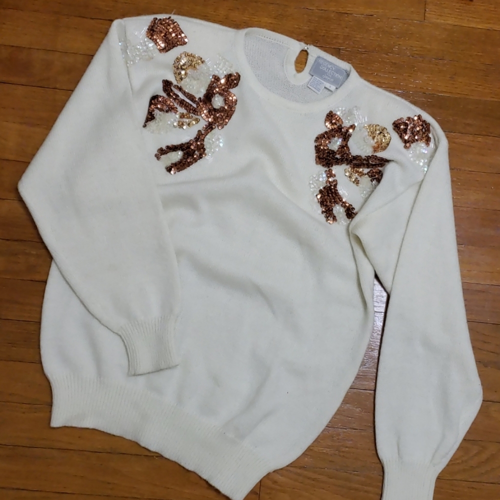 Regency Collection for Joyce vintage sweater white sequin women's small